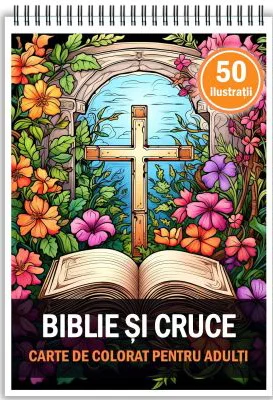 Carte de colorat, 50 de ilustratii, Biblie si Cruce