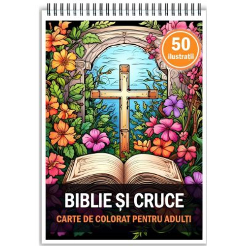 Carte de colorat, 50 de ilustratii, Biblie si Cruce