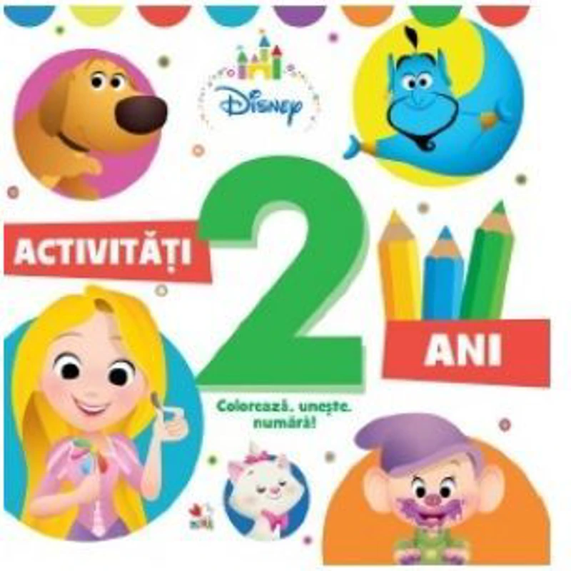 Disney. Activitati 2 ani. Coloreaza, uneste, numara