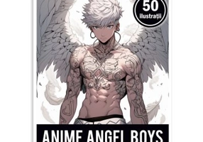 Carte de colorat pentru adulti, 50 de ilustratii, Anime Angel Boys