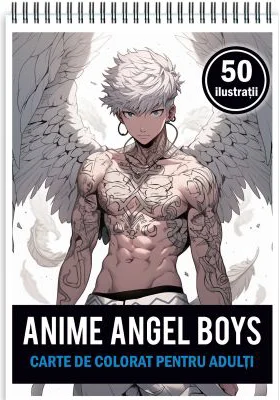 Carte de colorat pentru adulti, 50 de ilustratii, Anime Angel Boys