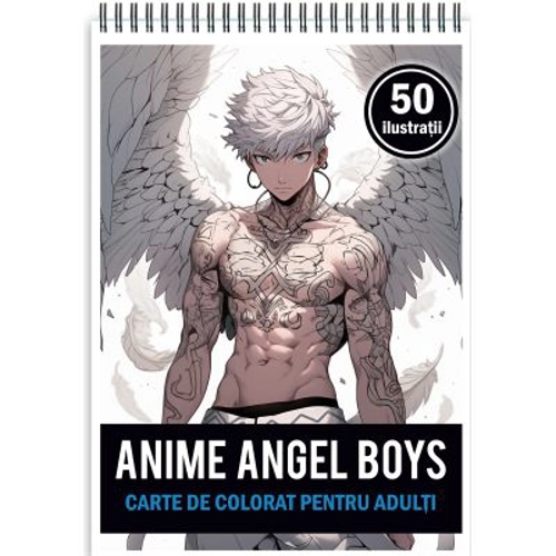 Carte de colorat pentru adulti, 50 de ilustratii, Anime Angel Boys