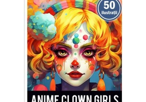 Carte de colorat pentru adulti, 50 de ilustratii, Anime Clown Girls