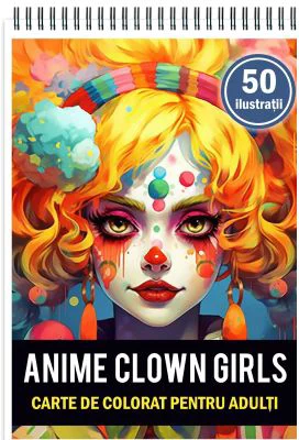 Carte de colorat pentru adulti, 50 de ilustratii, Anime Clown Girls