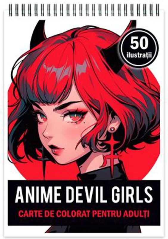 Carte de colorat pentru adulti, 50 de ilustratii, Anime Devil Girls