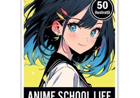 Carte de colorat pentru adulti, 50 de ilustratii Anime School Life