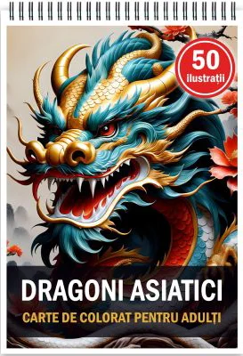 Carte de colorat, 50 de ilustratii, Dragoni Asiatici