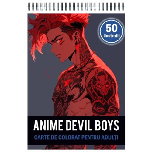 Carte de colorat pentru adulti, 50 de ilustratii, Anime Devil Boys