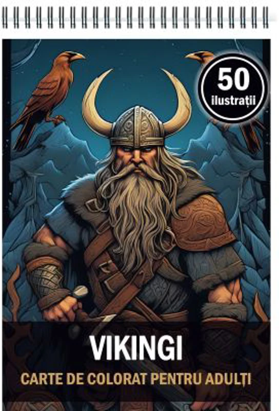 Carte de colorat pentru adulti, 50 de ilustratii, Vikingi