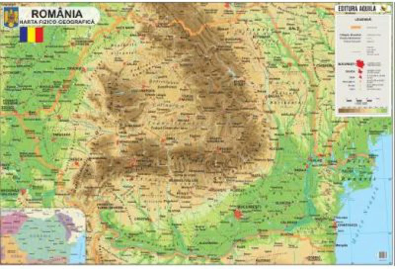 Harta Romania 50x70 cm, fizico-geografica/administrativa