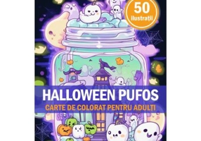 Carte de colorat pentru adulti, 50 de ilustratii, Halloween pufos, Volumul 1