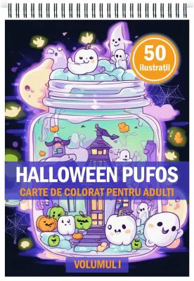 Carte de colorat pentru adulti, 50 de ilustratii, Halloween pufos, Volumul 1