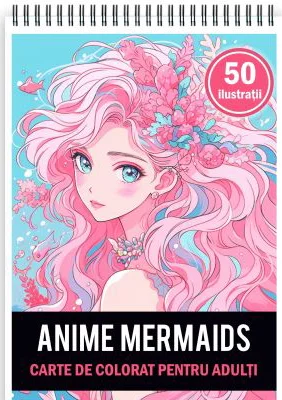 Carte de colorat pentru adulti, 50 de ilustratii, Anime Mermaids