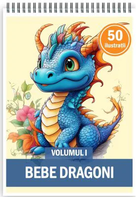 Carte de colorat pentru copii, 50 de ilustratii, Bebe dragoni, Volumul 1