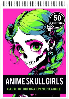 Carte de colorat pentru adulti, 50 de ilustratii, Anime Skull Girls