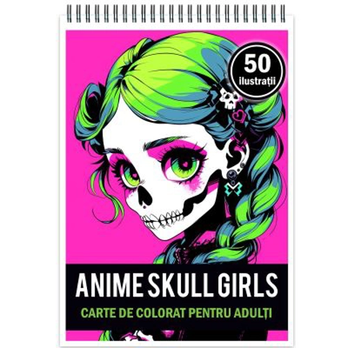 Carte de colorat pentru adulti, 50 de ilustratii, Anime Skull Girls