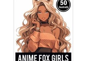 Carte de colorat pentru adulti, 50 de ilustratii, Anime Fox Girls