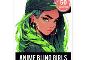 Carte de colorat pentru adulti, 50 de ilustratii, Anime Bling Girls