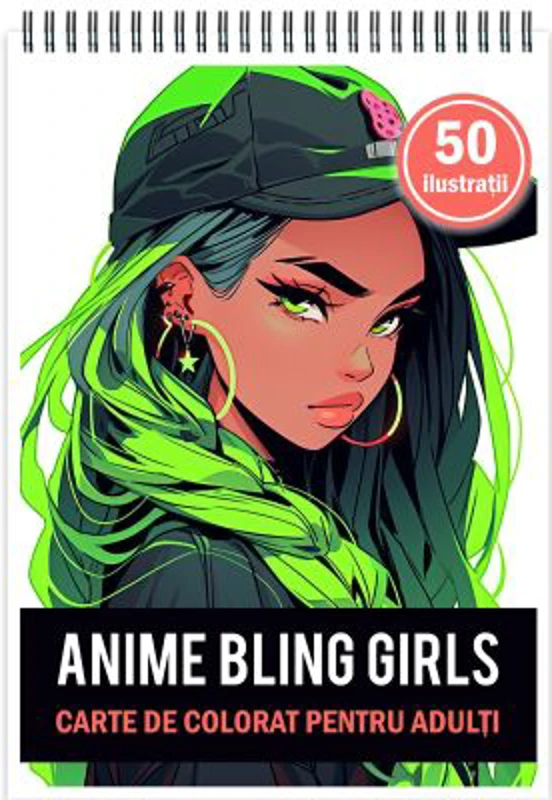 Carte de colorat pentru adulti, 50 de ilustratii, Anime Bling Girls
