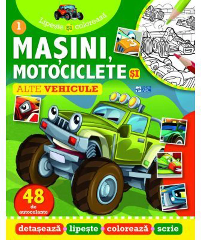 Masini, motociclete si alte vehicule. Lipeste si coloreaza