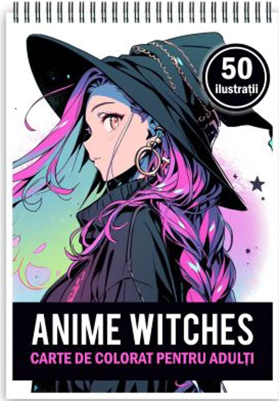Carte de colorat pentru adulti, 50 de ilustratii Anime Witches