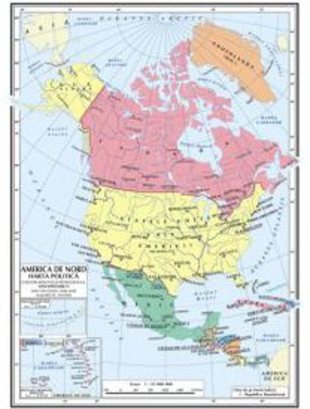 Harta de America de Nord A4 - plastifiata
