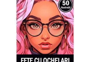 Carte de colorat pentru adulti, 50 de ilustratii, Fete cu ochelari