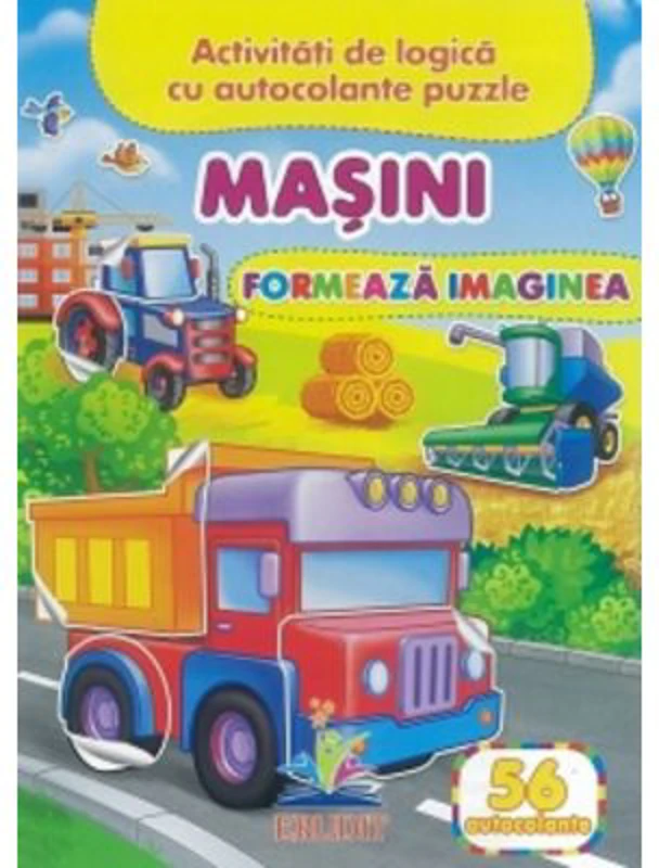 Masini. Formeaza imaginea + 56 autocolante. Activitati de logica cu autocolante puzzle