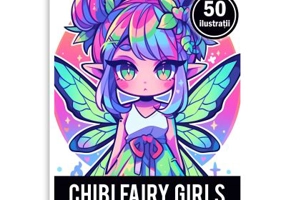 Carte de colorat pentru adulti, 50 de ilustratii, Chibi Fairy Girls