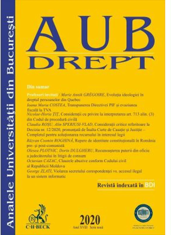 Analele Universitatii din Bucuresti, Seria Drept, 2020