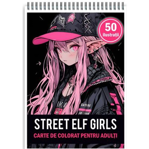 Carte de colorat pentru adulti, 50 de ilustratii, Anime Street Elves