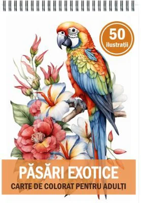 Carte de colorat cu 50 de ilustratii, Pasari Exotice