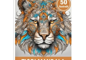 Carte de colorat, 50 de ilustratii, Tigri Mandala