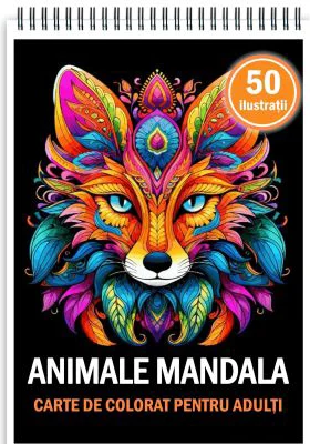 Carte de colorat, 50 de ilustratii, Animale Mandala