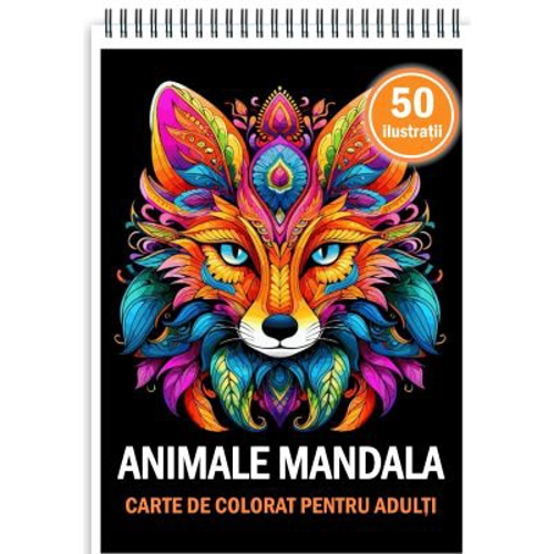 Carte de colorat, 50 de ilustratii, Animale Mandala