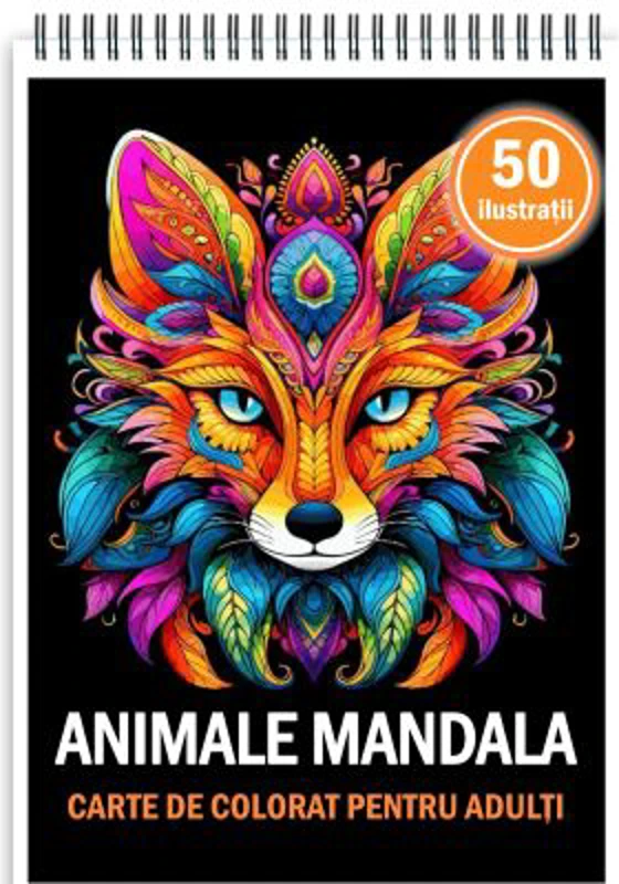 Carte de colorat, 50 de ilustratii, Animale Mandala