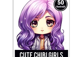 Carte de colorat pentru adulti, 50 de ilustratii Cute Chibi Girls
