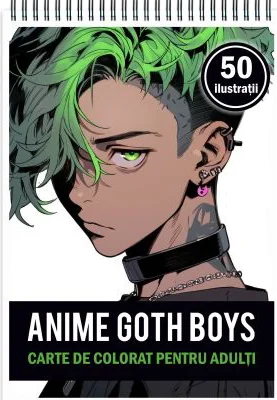 Carte de colorat pentru adulti, 50 de ilustratii, Anime Goth Boys