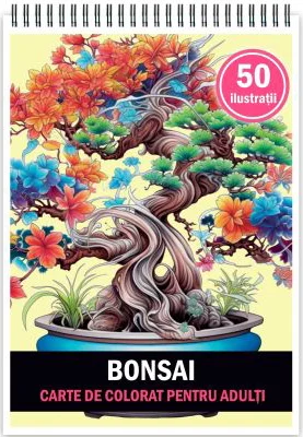 Carte de colorat pentru adulti, 50 de ilustratii, Bonsai