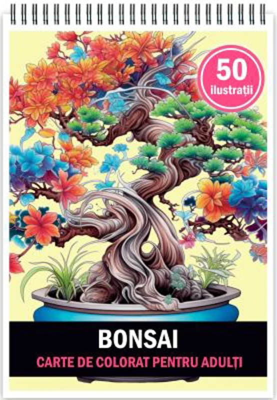 Carte de colorat pentru adulti, 50 de ilustratii, Bonsai