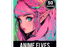 Carte de colorat pentru adulti, 50 de ilustratii, Anime Elves Girls