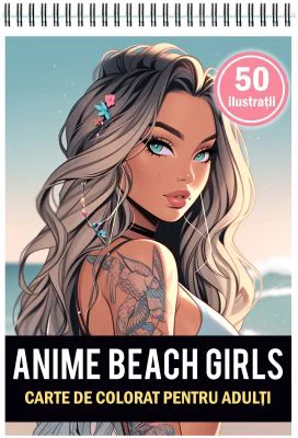 Carte de colorat pentru adulti, 50 de ilustratii, Anime Beach Girls