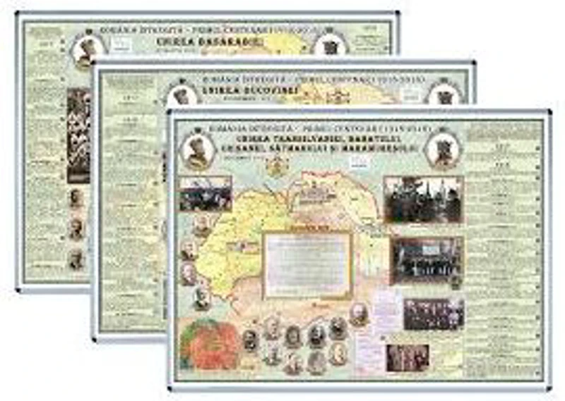 Set de 3 panouri interactive: Unirea Basarabiei, Unirea Bucovinei, Unirea Transilvaniei, Banatului, Crisanei, Satmarului si Maramuresului (1600x1200mm