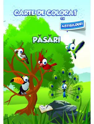 Carte de colorat cu abtibilduri. Pasari