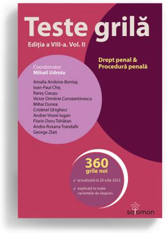 Teste grila. Editia a 8-a. Vol. 2. Drept penal • Procedura penala
