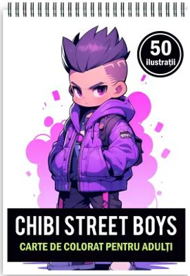 Carte de colorat pentru adulti, 50 de ilustratii Chibi Street Boys