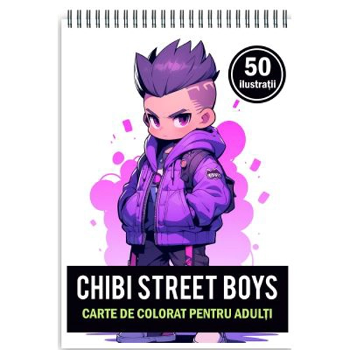 Carte de colorat pentru adulti, 50 de ilustratii Chibi Street Boys