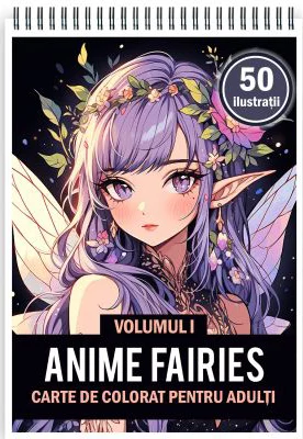 Carte de colorat pentru adulti, 50 de ilustratii, Anime Fairies, Volumul 1