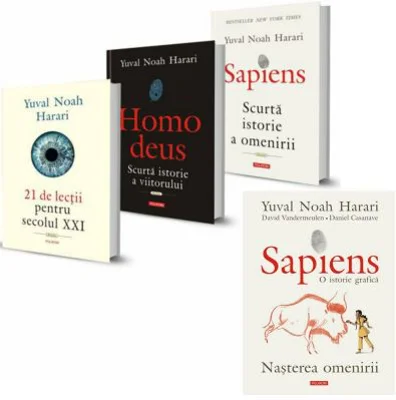 Pachet format din 4 titluri Homo Sapiens, Homo deus, 21 de lectii pentru Secolul XXI, Sapiens. O istorie grafica - Yuval Noah Harari