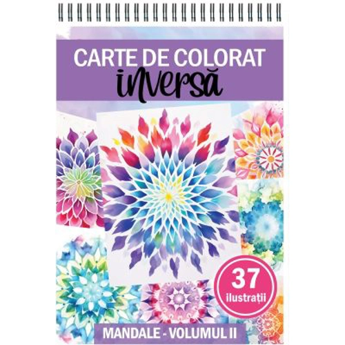 Carte de colorat inversa cu 37 de ilustratii, Mandale, Volumul 2